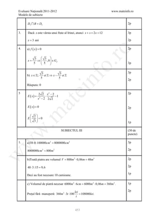 Barem Culegere evaluare nationala 2012