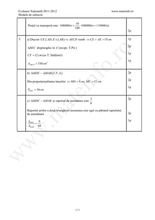 Barem Culegere evaluare nationala 2012