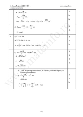 Barem Culegere evaluare nationala 2012