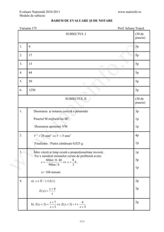 Barem Culegere evaluare nationala 2012