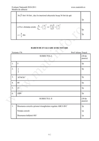 Barem Culegere evaluare nationala 2012