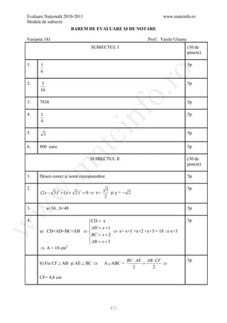 Barem Culegere evaluare nationala 2012