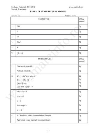 Barem Culegere evaluare nationala 2012