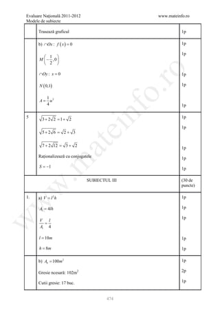 Barem Culegere evaluare nationala 2012