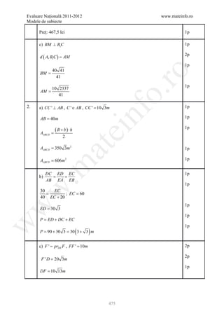 Barem Culegere evaluare nationala 2012