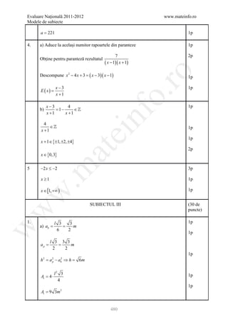 Barem Culegere evaluare nationala 2012