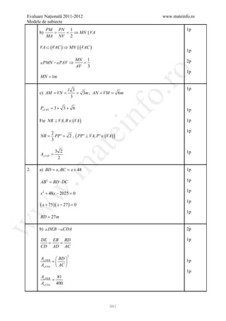 Barem Culegere evaluare nationala 2012