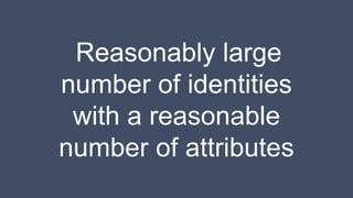 Reasonably large
number of identities
with a reasonable
number of attributes
 
