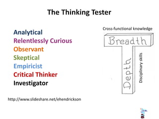 Cross-functional knowledge
Disciplinaryskills
http://www.slideshare.net/ehendrickson
Analytical
Relentlessly Curious
Observant
Skeptical
Empiricist
Critical Thinker
Investigator
 