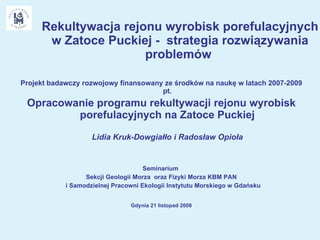 Rekultywacja rejonu wyrobisk porefulacyjnych w Zatoce Puckiej -  strategia rozwiązywania problemów  ,[object Object],[object Object],[object Object],[object Object],[object Object],[object Object]