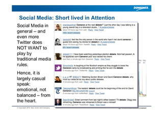 Social Media: Short lived in Attention
Social Media in
general – and
even moreTwitter coverage follows the #leadersdebate:...