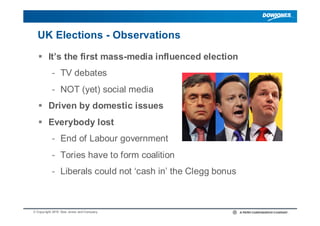UK Elections - Observations

   It’s the first mass-media influenced election
          - TV debates
          - NOT (yet...