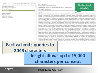 Customised searchesFactiva limits queries to 2048 charactersInsight allows up to 15,000 characters per concept©2010 Georg Ackermann