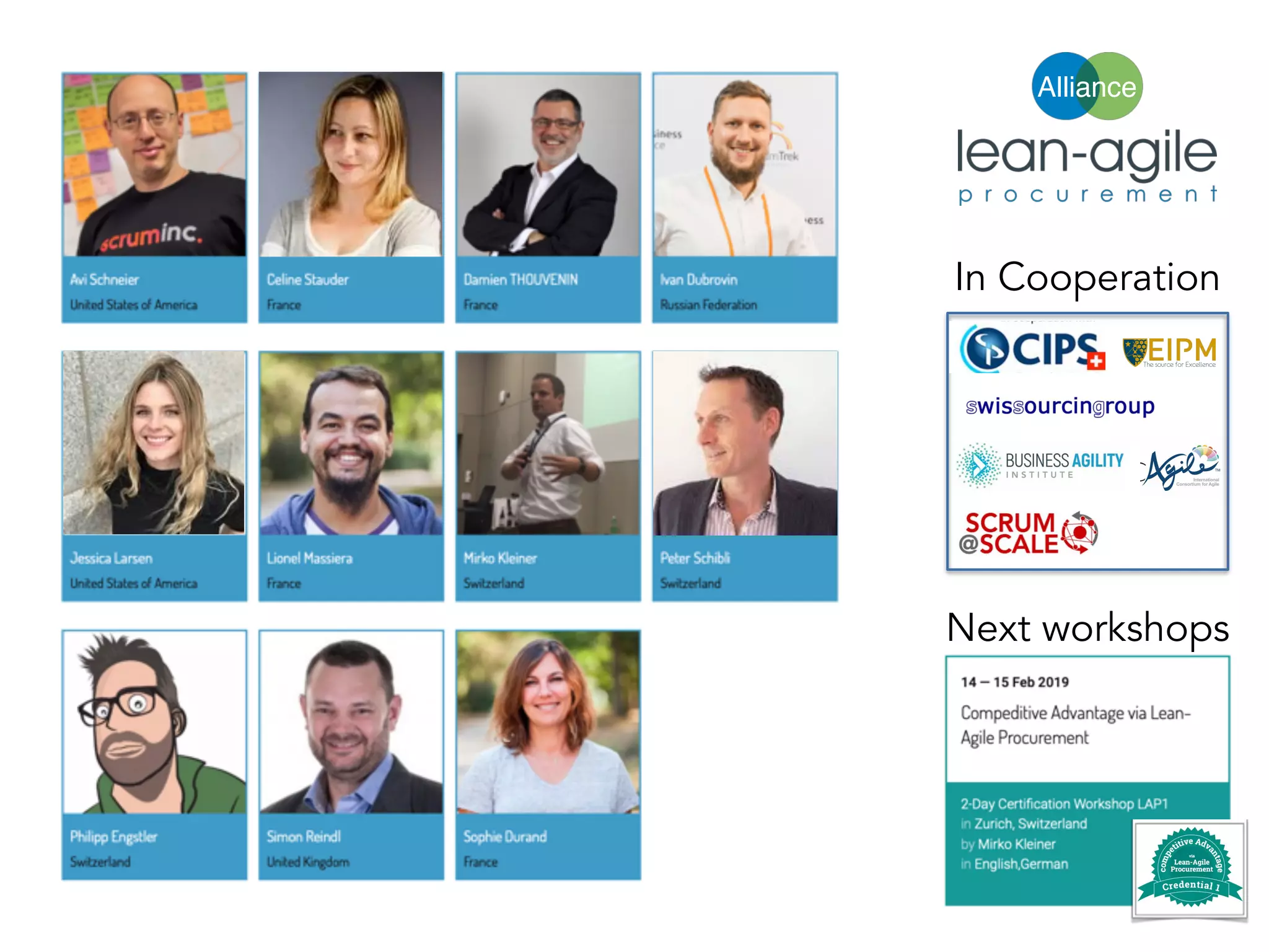 Next workshops
!
Alliance
In Cooperation
 