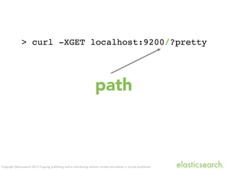 Copyright Elasticsearch 2013. Copying, publishing and/or distributing without written permission is strictly prohibited
> curl -XGET localhost:9200/?pretty
path
 