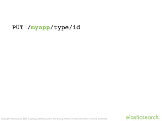 Copyright Elasticsearch 2013. Copying, publishing and/or distributing without written permission is strictly prohibited
PUT /myapp/type/id
 