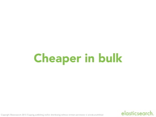 Copyright Elasticsearch 2013. Copying, publishing and/or distributing without written permission is strictly prohibited
Cheaper in bulk
 