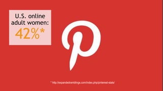 U.S. online
adult women:
42%*
* http://expandedramblings.com/index.php/pinterest-stats/
 
