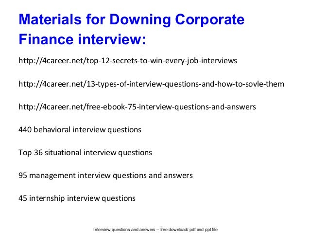 downing corporate finance interview questions and answers finance questions and answers