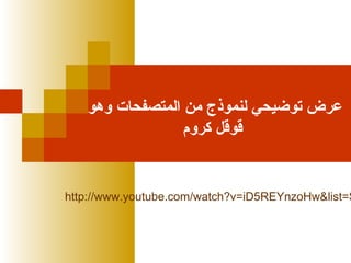 ‫عرض تواضيحي لنموذج من المتصفحات وهو‬
‫قوقل كروم‬

http://www.youtube.com/watch?v=iD5REYnzoHw&list=S

 