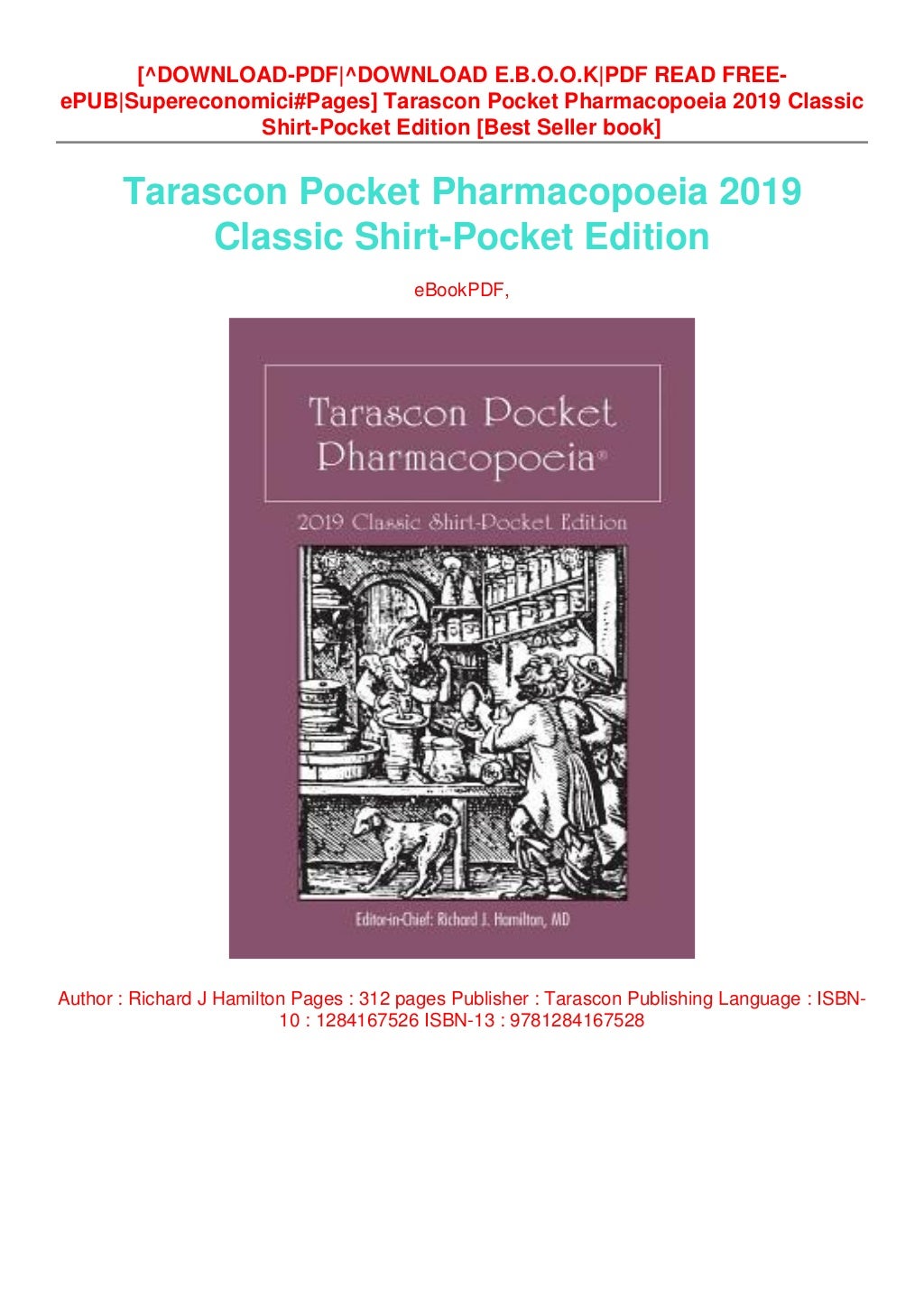 DOWNLOAD EBOOK Tarascon Pocket Pharmacopoeia 2019 Classic