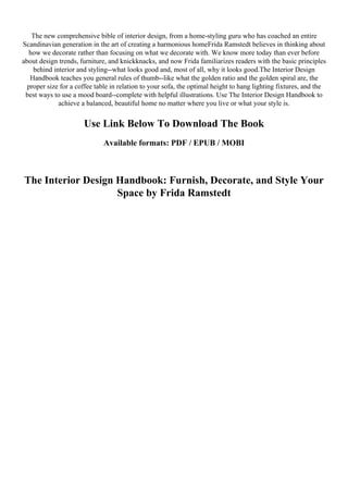 [Download] [epub]^^ Finish The Interior Design Handbook: Furnish ...