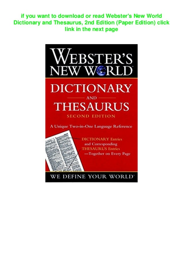 Download In Pdf Webster S New World Dictionary And Thesaurus 2nd