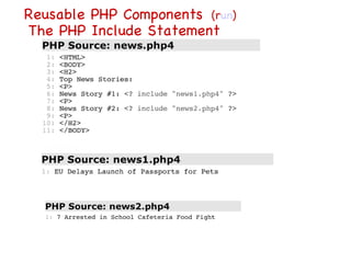 Reusable PHP Components   (r un )   The PHP Include Statement 