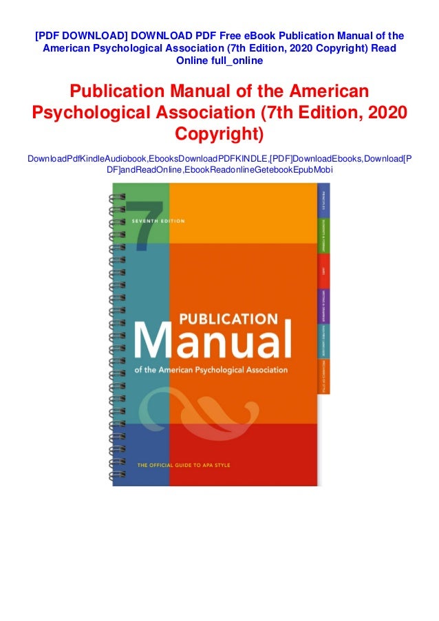 Download Pdf Free Ebook Publication Manual Of The American Psychologi Apa Manual 7th Edition Pdf Free Download