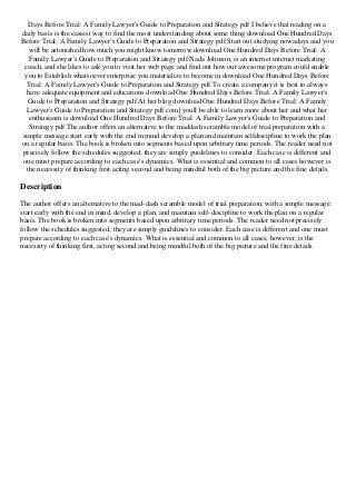 Download Pdf One Hundred Days Before Trial A Family Lawyer S Guide To