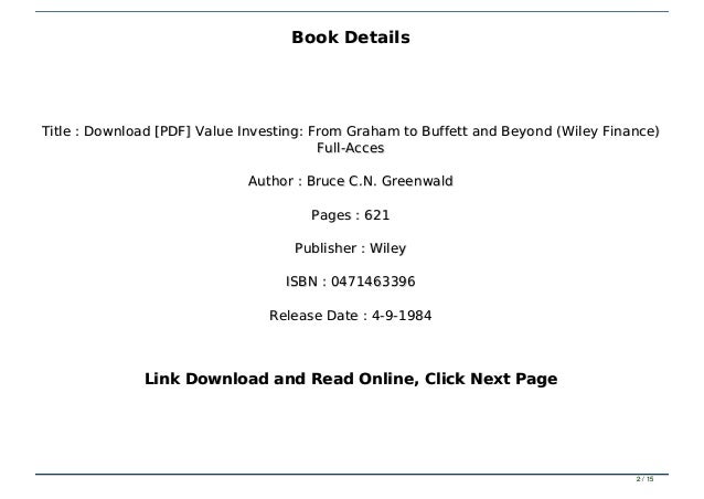 Download Pdf Value Investing From Graham To Buffett And Beyond Wi