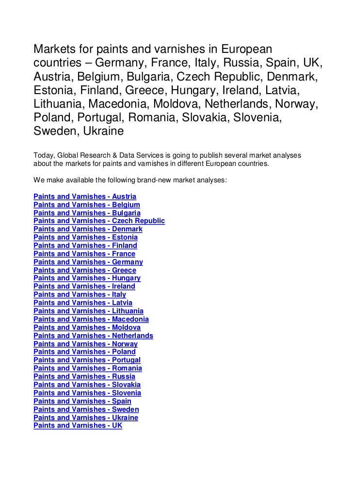 Markets For Paints And Varnishes In European Countries Germany Fra