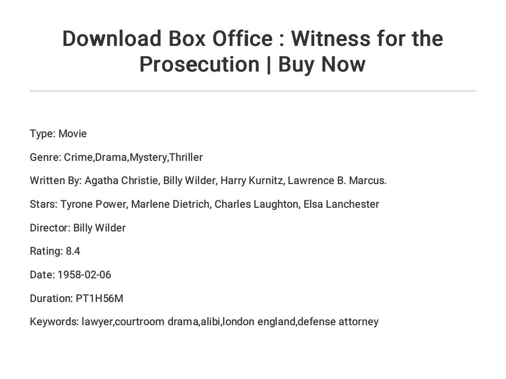 Download Box Office : Witness for the Prosecution | Buy Now
