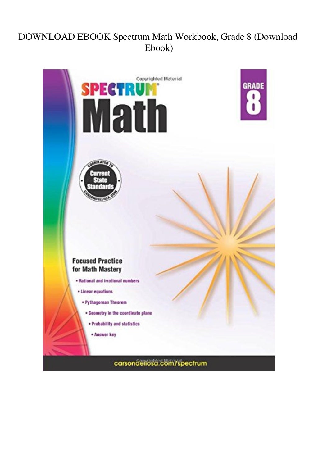 DOWNLOAD EBOOK Spectrum Math Workbook Grade 8 (Download Ebook)