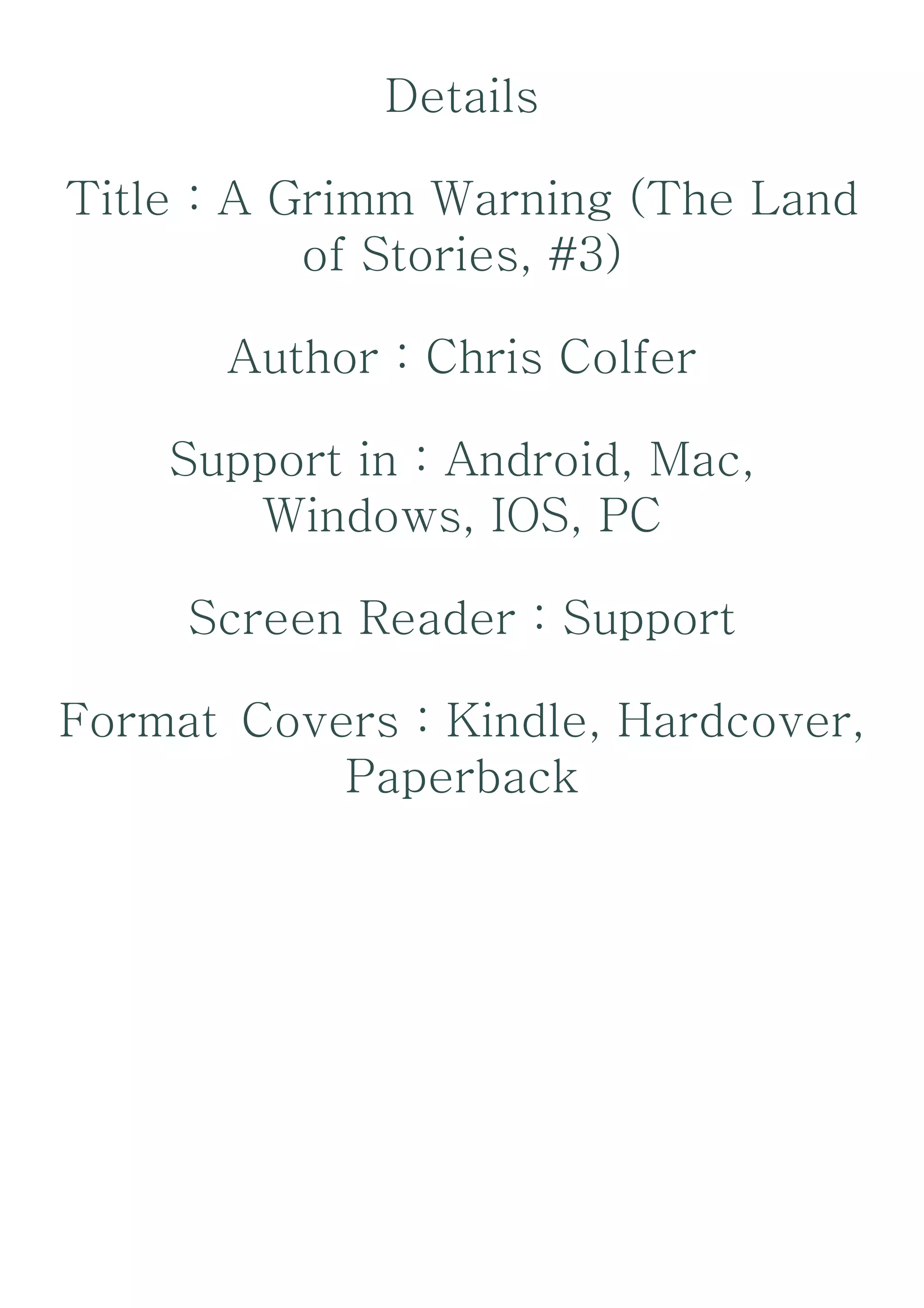 Downloaden&Lesen A Grimm Warning (The Land of Stories, 3) Hel