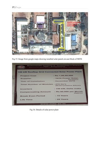 37 | P a g e
Fig 15: Image from google maps showing installed solar panels on east block of MITS
Fig 16: Details of solar power plant
 