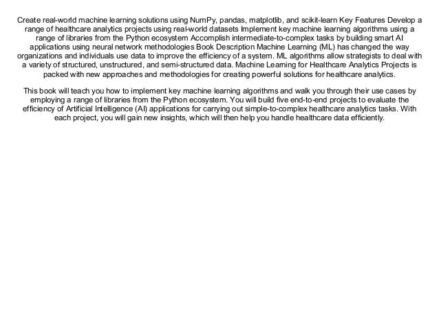 machine learning for healthcare analytics projects