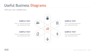 www.companyname.com
16
Useful Business Diagrams
This is a sample text.Insert
your desired text here.
SAMPLE TEXT
This is a sample text.Insert
your desired text here.
SAMPLE TEXT
This is a sample text.Insert
your desired text here.
SAMPLE TEXT
This is a sample text.Insert
your desired text here.
SAMPLE TEXT
Add your own subtitle here.
 