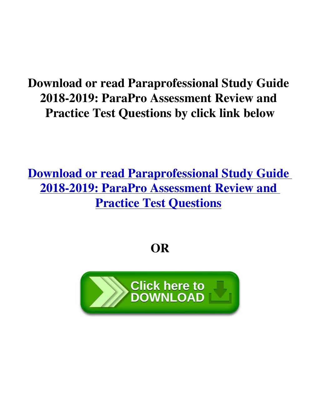 DOWNLOAD Paraprofessional Study Guide 2018-2019: ParaPro Assessment ...