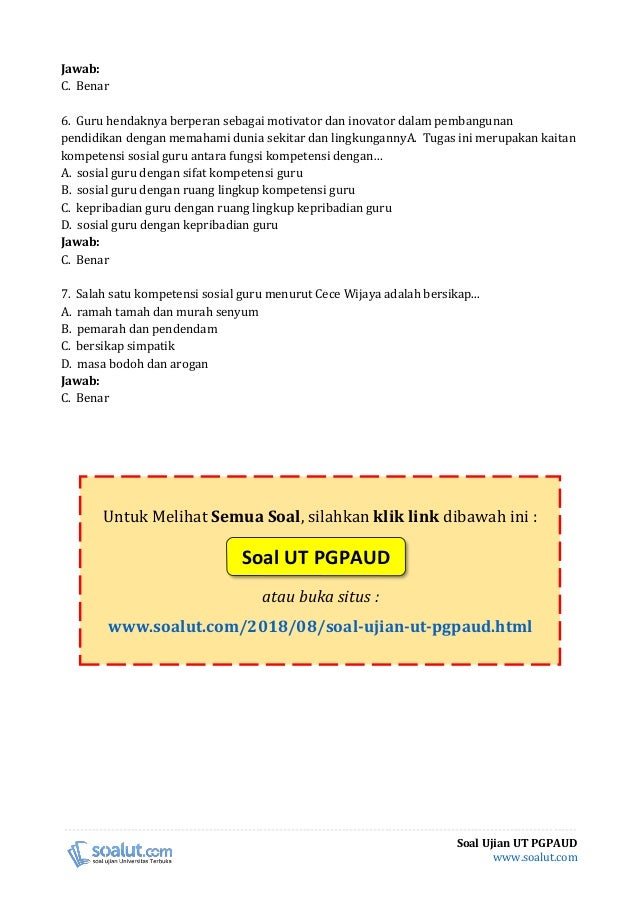 Download Soal Ujian UT PGPAUD MKDK4005 Profesi Keguruan Download Soal Ujian UT PGPAUD MKDK4005 Profesi Keguruan