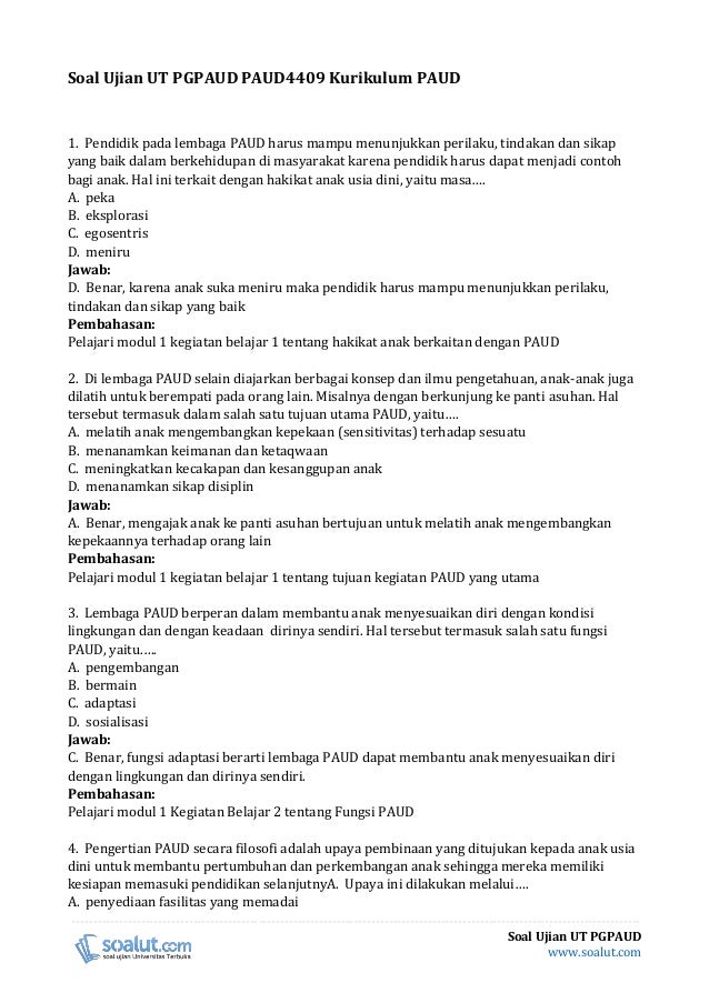 Download Soal Ujian Ut Pgpaud Paud4409 Kurikulum Paud
