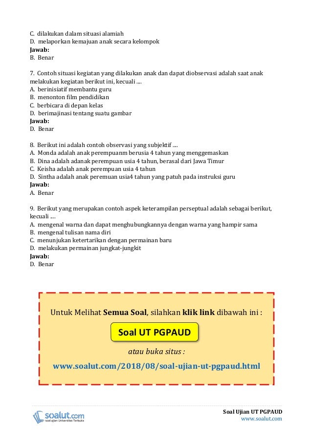 Download Soal Ujian UT PGPAUD PAUD4503 Evaluasi Download Soal Ujian UT PGPAUD PAUD4503 Evaluasi