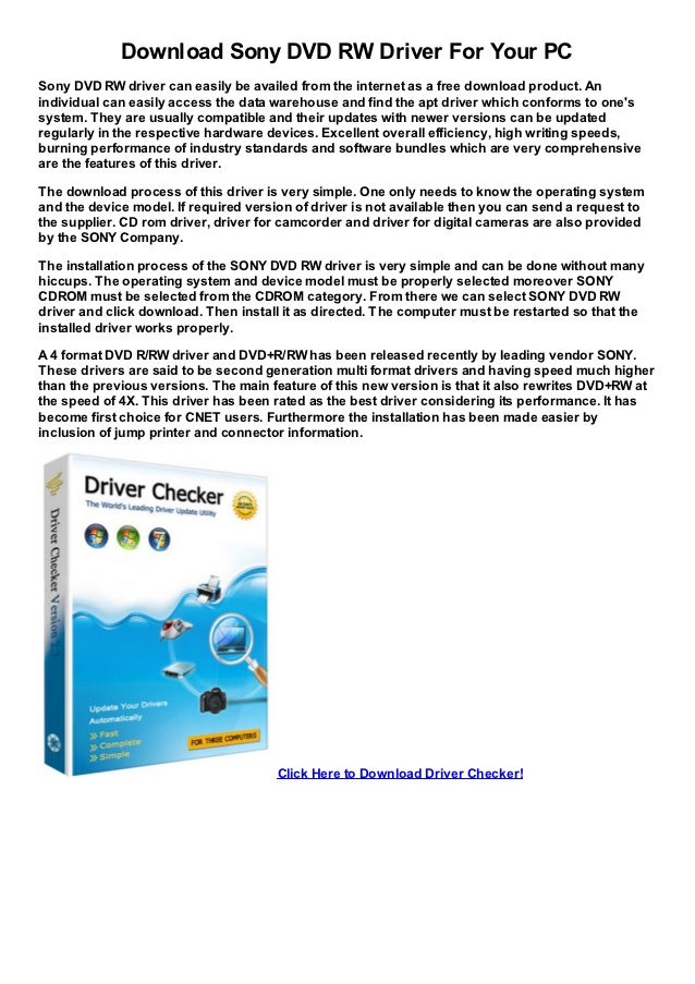 Download Sony Dvd Rw Driver For Your Pc