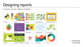 Designing reports
Custom visuals: Gallery (subset)
* And the list
is growing!
 