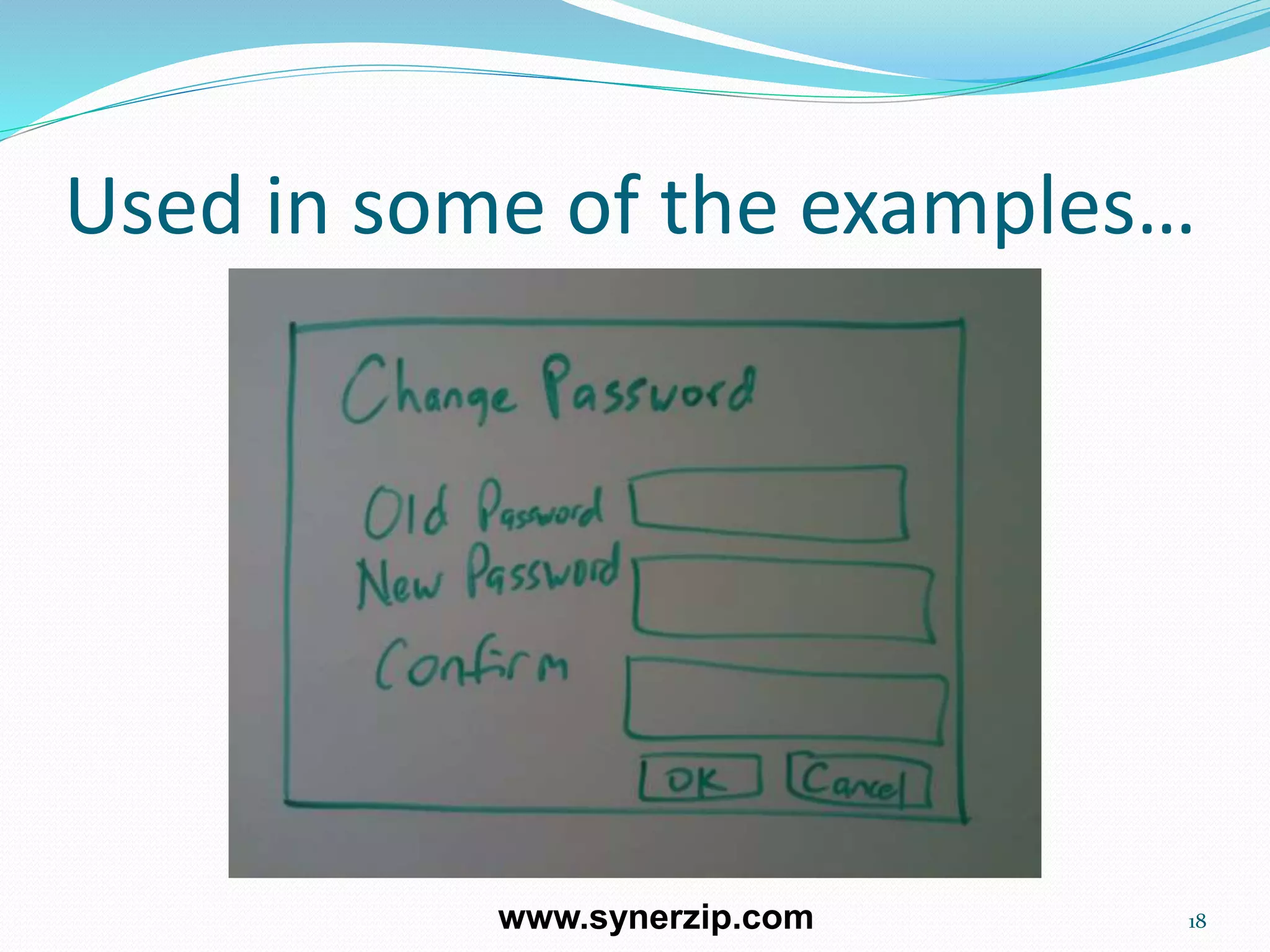 Used in some of the examples…
18www.synerzip.com
 