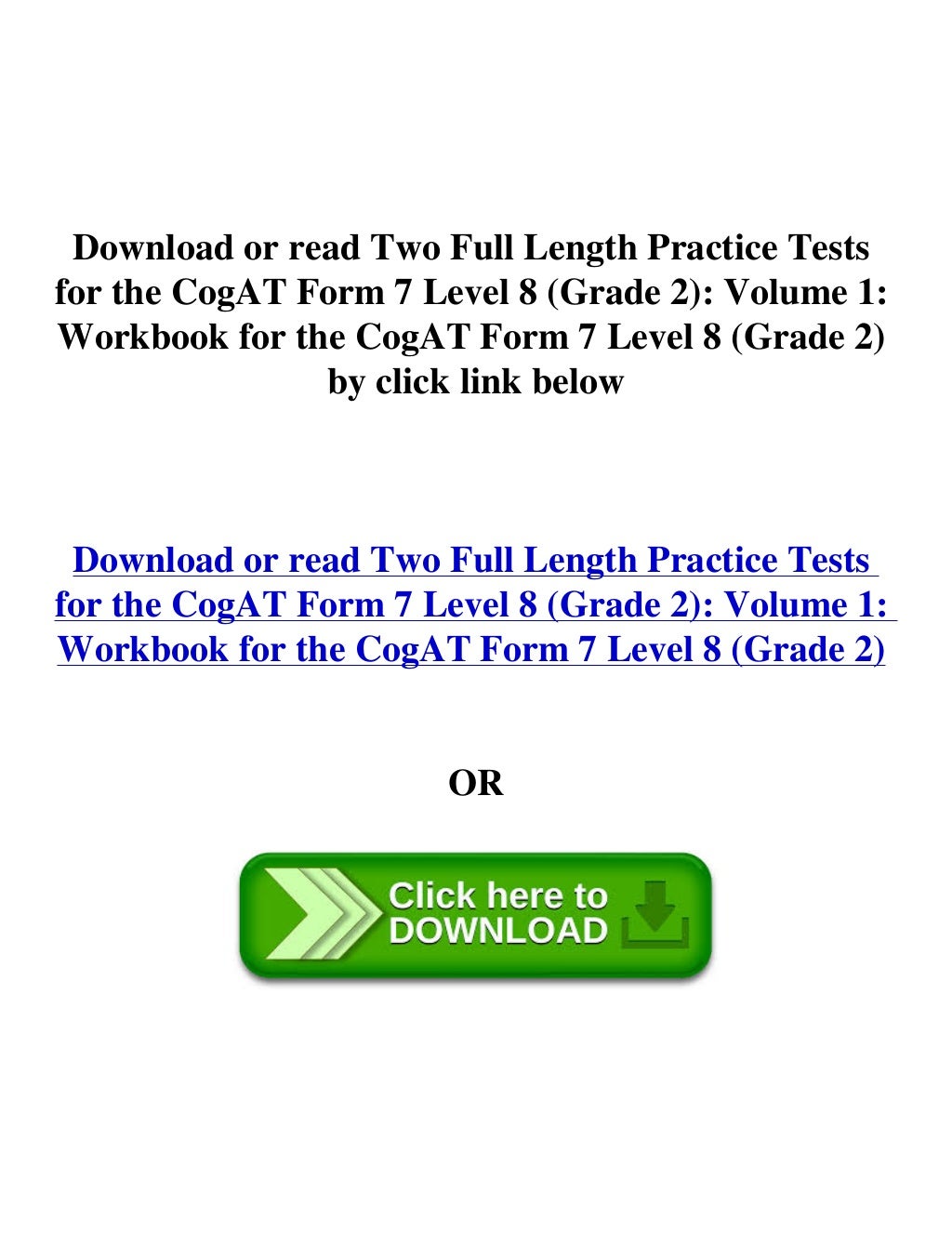 DOWNLOAD Two Full Length Practice Tests for the CogAT Form 7 Level 8