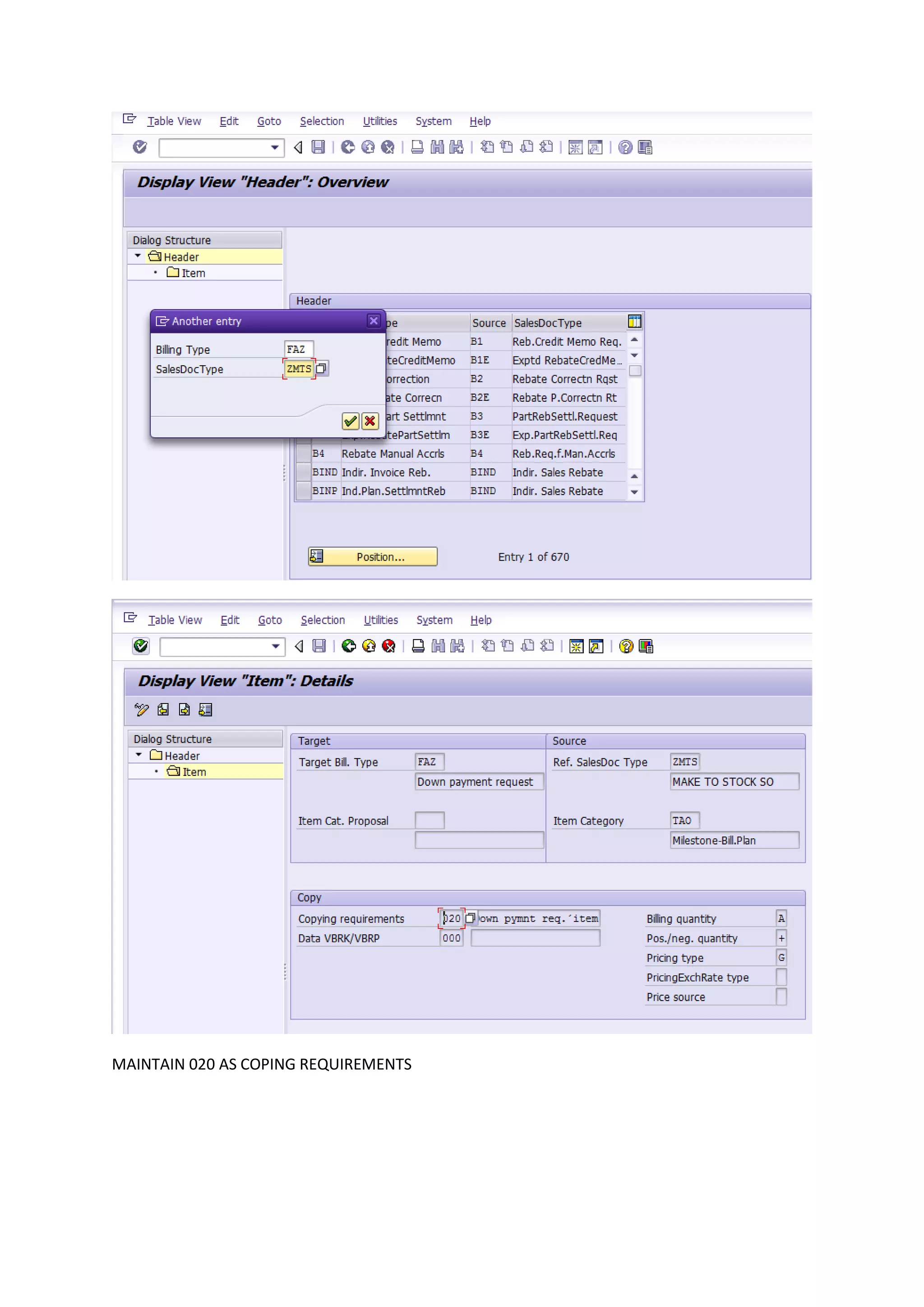 MAINTAIN 020 AS COPING REQUIREMENTS

 