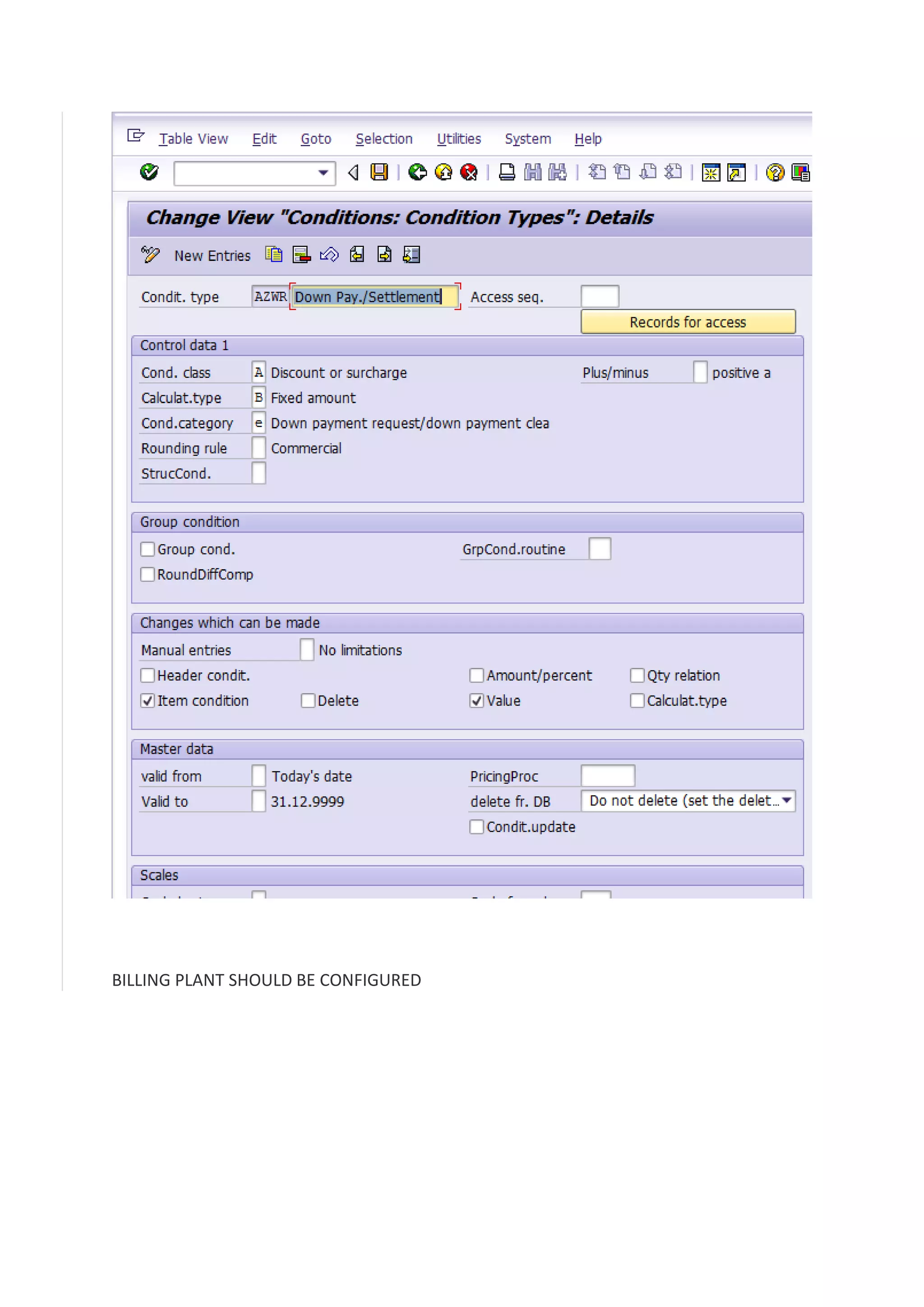 BILLING PLANT SHOULD BE CONFIGURED

 