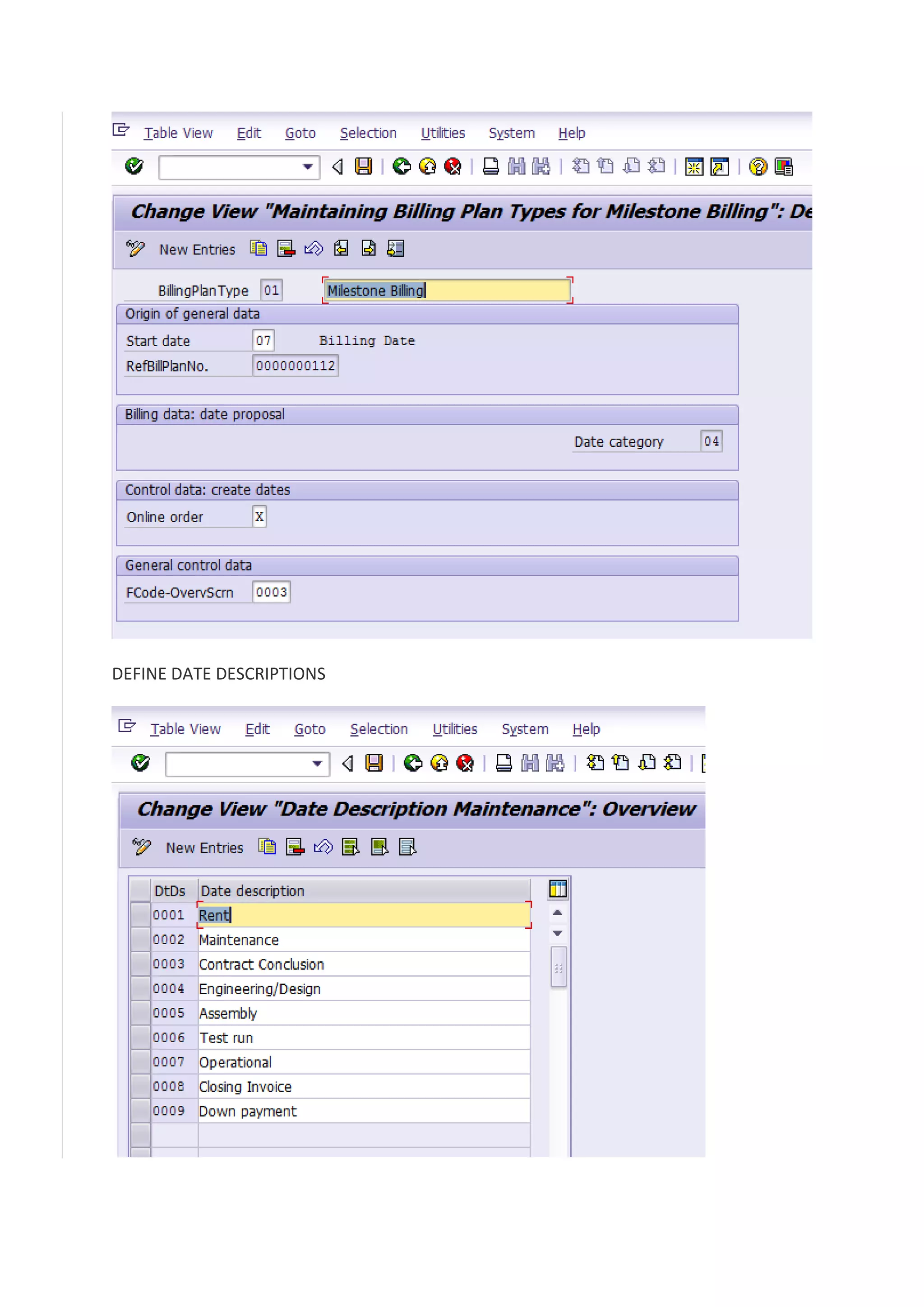 DEFINE DATE DESCRIPTIONS

 
