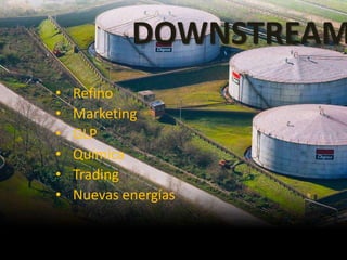 DOWNSTREAM 
• Refino 
• Marketing 
• GLP 
• Química 
• Trading 
• Nuevas energías 
 
